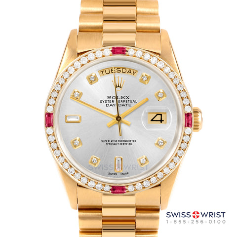 Rolex Day-Date 36mm | 18238-SLV-DIA-AM-4RBY-PRS