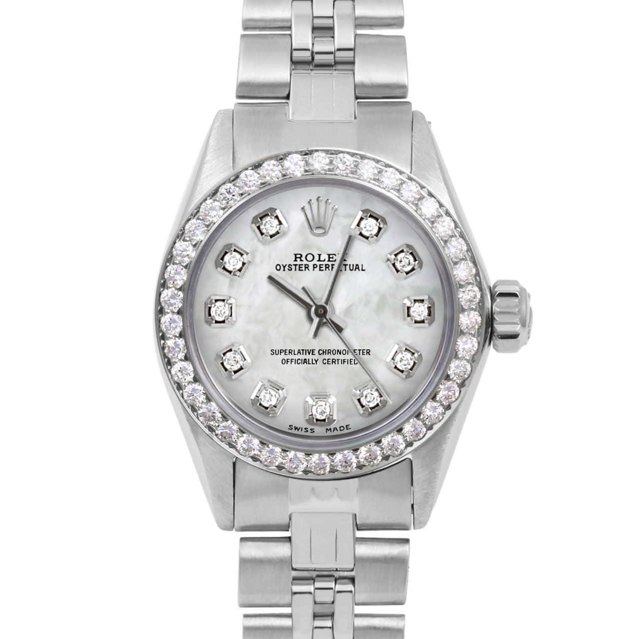 Rolex Oyster Perpetual Ladies 24 mm 6700 with Custom White Mother of P ...