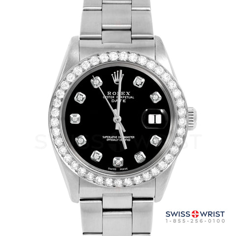 Rolex Date 34mm | 1500-SS-BLK-DIA-AM-2CT-OYS