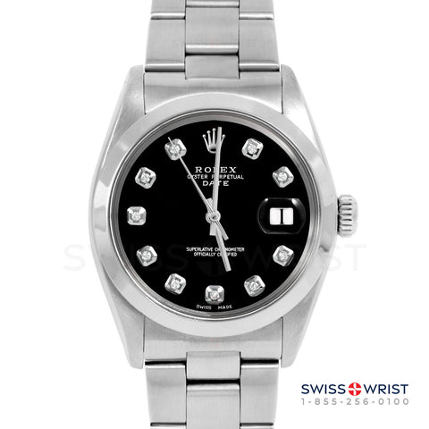 Rolex Date 34mm | 1500-SS-BLK-DIA-AM-SMT-OYS