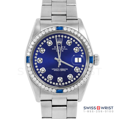 Rolex Date 34mm | 1500-SS-BLU-STRD-4SPH-OYS