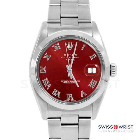 Rolex Date 34mm | 1500-SS-RED-ROM-SMT-OYS