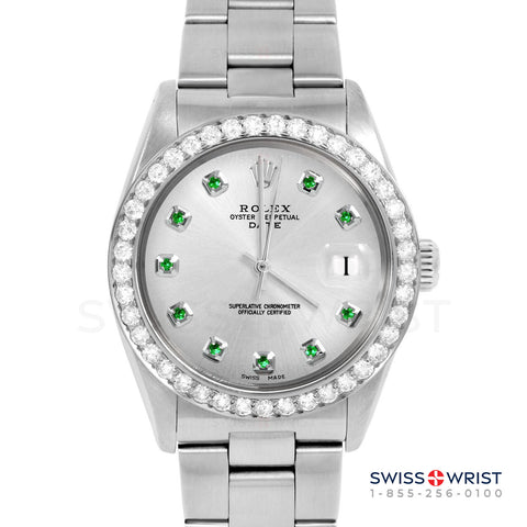 Rolex Date 34mm | 1500-SS-SLV-EMD-AM-2CT-OYS