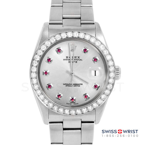 Rolex Date 34mm | 1500-SS-SLV-RBY-AM-2CT-OYS