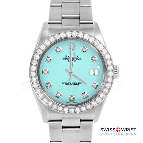 Rolex Date 34mm | 1500-SS-TRQ-DIA-AM-2CT-OYS