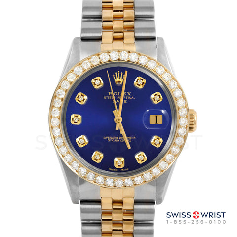 Rolex Date 34mm | 1500-TT-BLU-DIA-AM-2CT-JBL