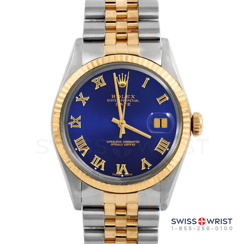 Rolex Date 34mm | 1500-TT-BLU-ROM-FLT-JBL