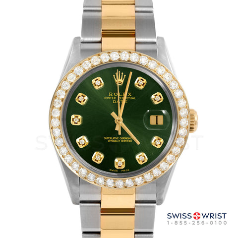 Rolex Date 34mm | 1500-TT-GRN-DIA-AM-2CT-OYS