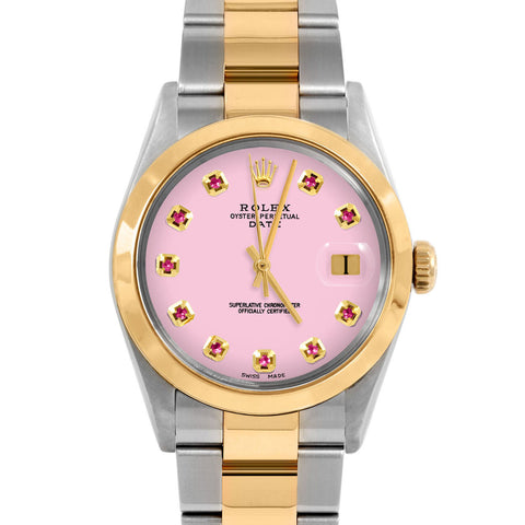 Rolex Date 34mm | 1500-TT-PNK-RBY-AM-SMT-OYS