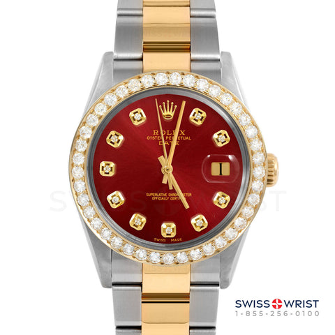 Rolex Date 34mm | 1500-TT-RED-DIA-AM-2CT-OYS