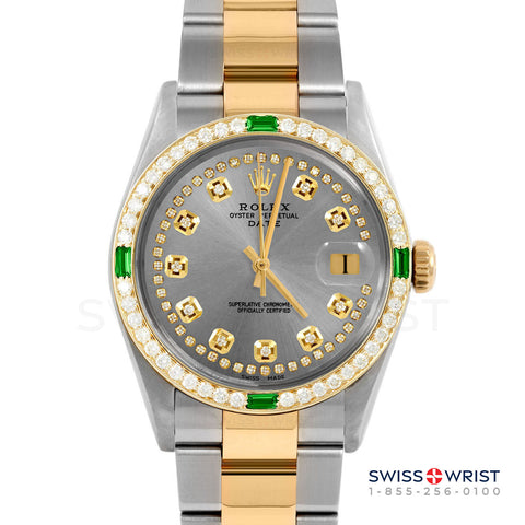 Rolex Date 34mm | 1500-TT-SLT-STRD-4EMD-OYS