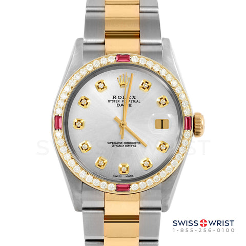 Rolex Date 34mm | 1500-TT-SLV-DIA-AM-4RBY-OYS