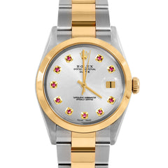 Rolex Date 34mm | 1500-TT-SLV-RBY-AM-SMT-OYS