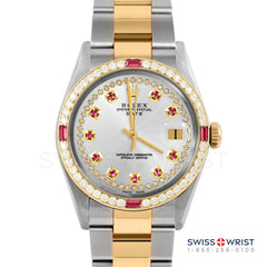 Rolex Date 34mm | 1500-TT-SLV-STRR-4RBY-OYS