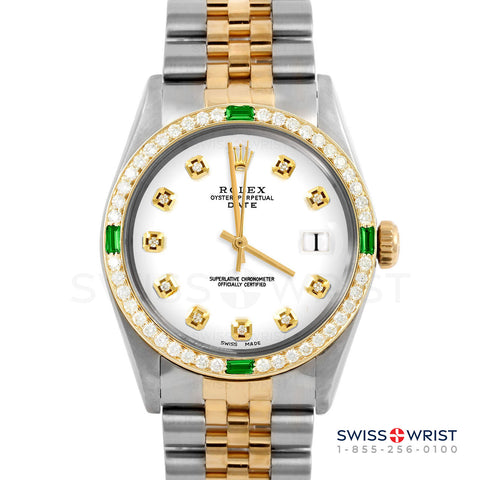 Rolex Date 34mm | 1500-TT-WHT-DIA-AM-4EMD-JBL