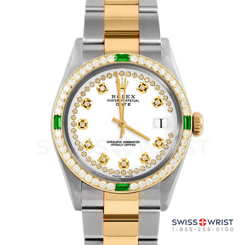 Rolex Date 34mm | 1500-TT-WHT-STRD-4EMD-OYS