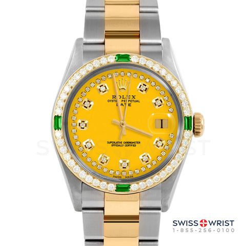 Rolex Date 34mm | 1500-TT-YLW-STRD-4EMD-OYS