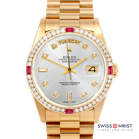 Rolex Day-Date 36mm | 18038-SLV-DIA-AM-4RBY-PRS