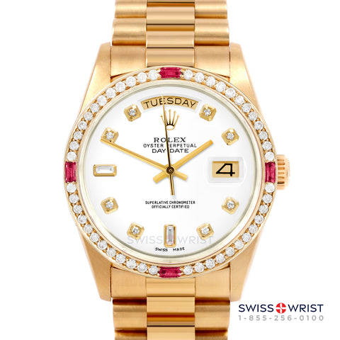 Rolex Day-Date 36mm | 18038-WHT-DIA-AM-4RBY-PRS