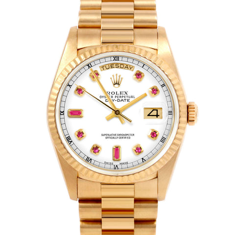 Rolex Day-Date 36mm | 18038-WHT-RBY-AM-FLT-PRS