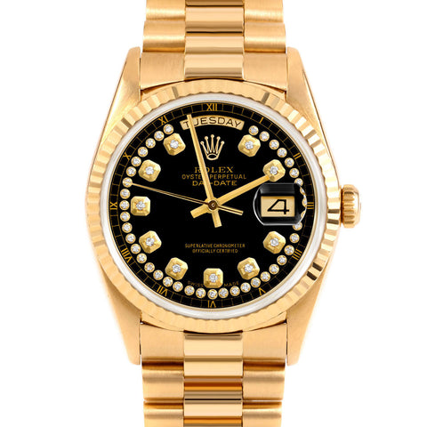 Rolex Day-Date 36mm | 18238-BLK-STRD-FLT-PRS