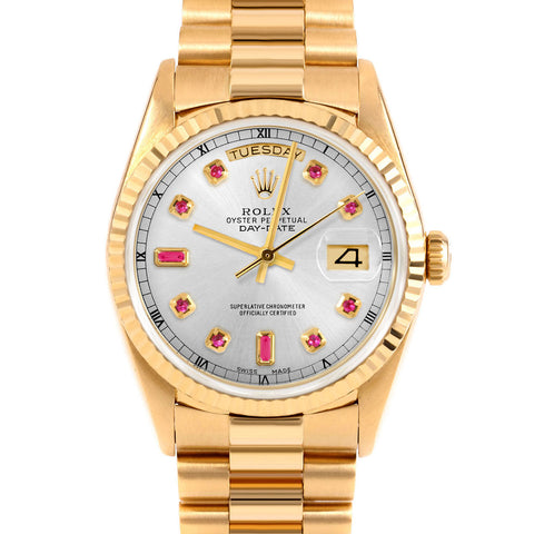 Rolex Day-Date 36mm | 18238-SLV-RBY-AM-FLT-PRS