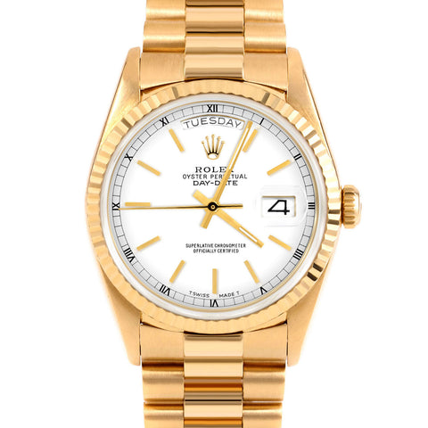 Rolex Day-Date 36mm | 18238-WHT-STK-FLT-PRS